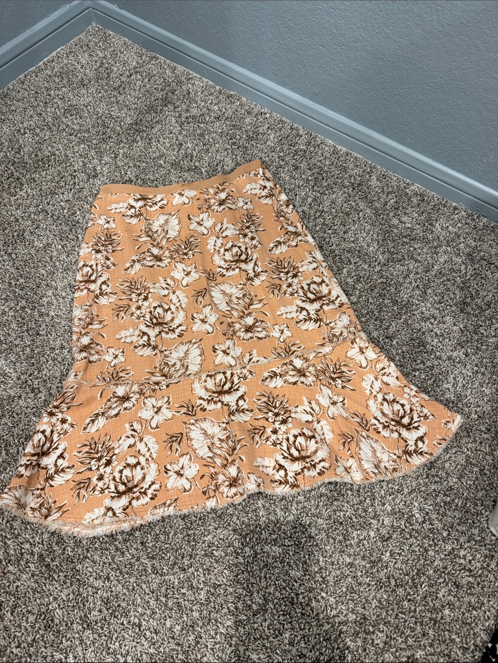 Harold's Peach Floral Tiered Midi Skirt